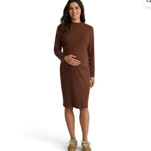 Time & Tru Maternity 2-Piece Ribbed Dress Set Large 12-14‎ Neutral Brown NWT